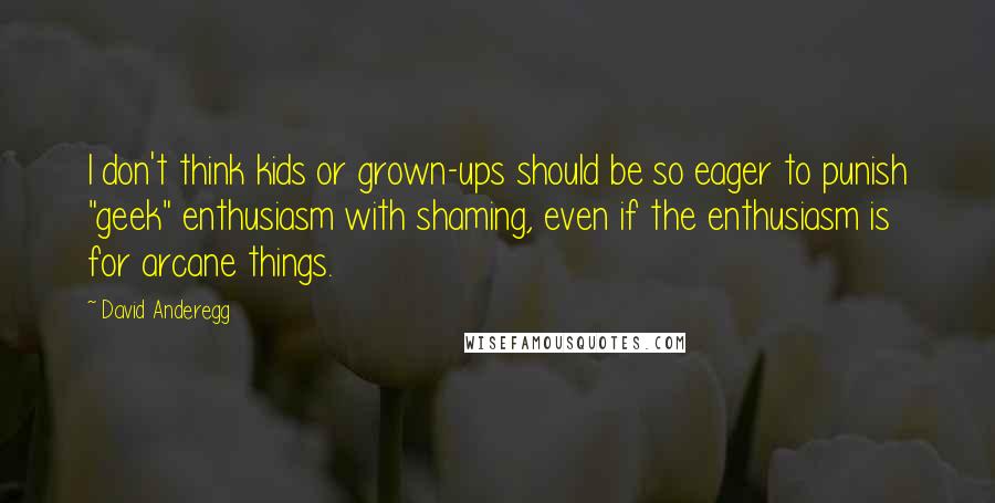 David Anderegg Quotes: I don't think kids or grown-ups should be so eager to punish "geek" enthusiasm with shaming, even if the enthusiasm is for arcane things.