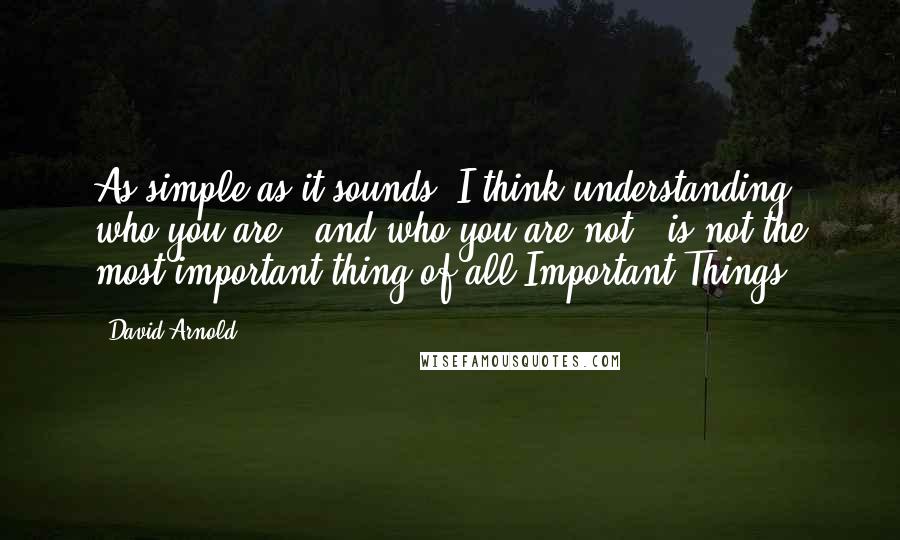 David Arnold Quotes: As simple as it sounds, I think understanding who you are - and who you are not - is not the most important thing of all Important Things.