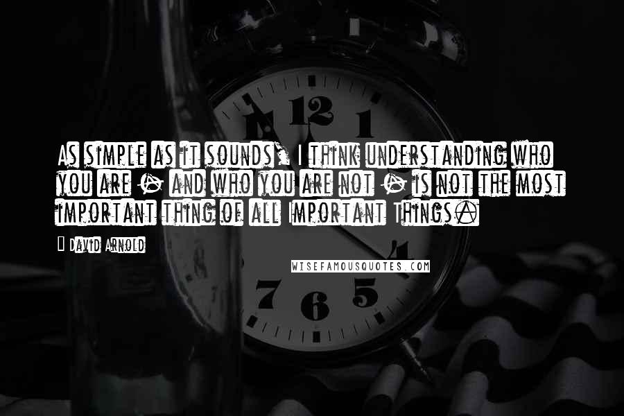 David Arnold Quotes: As simple as it sounds, I think understanding who you are - and who you are not - is not the most important thing of all Important Things.