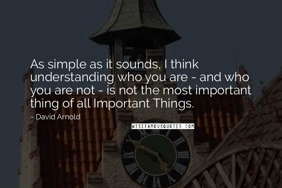 David Arnold Quotes: As simple as it sounds, I think understanding who you are - and who you are not - is not the most important thing of all Important Things.