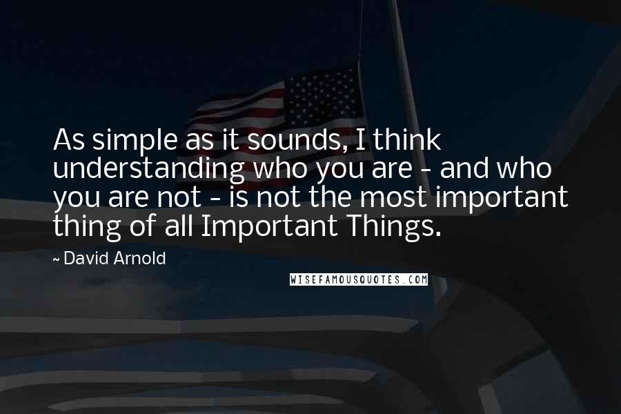 David Arnold Quotes: As simple as it sounds, I think understanding who you are - and who you are not - is not the most important thing of all Important Things.