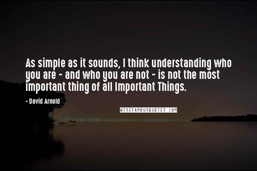 David Arnold Quotes: As simple as it sounds, I think understanding who you are - and who you are not - is not the most important thing of all Important Things.