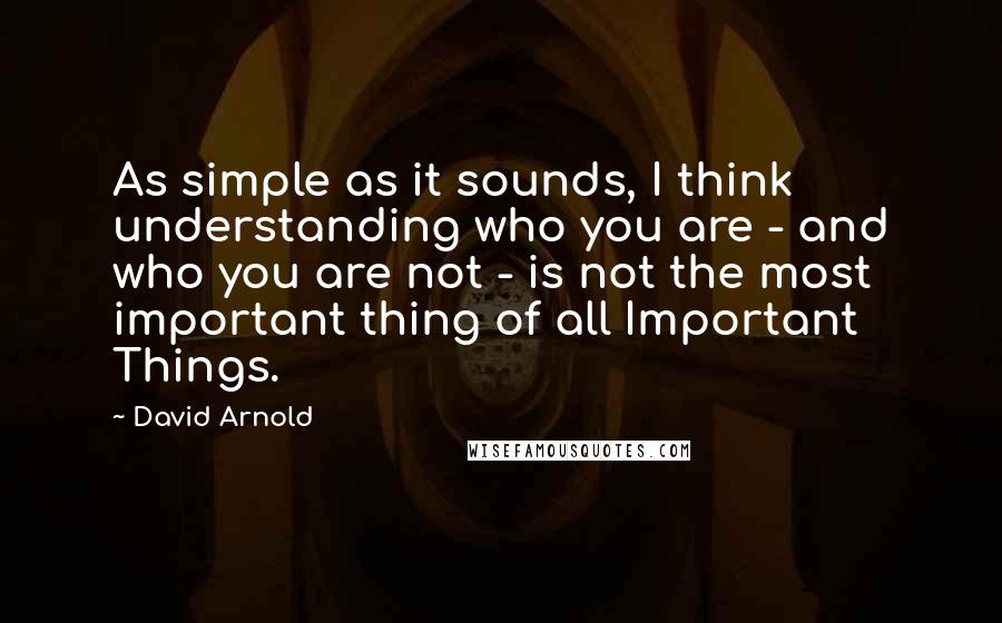 David Arnold Quotes: As simple as it sounds, I think understanding who you are - and who you are not - is not the most important thing of all Important Things.