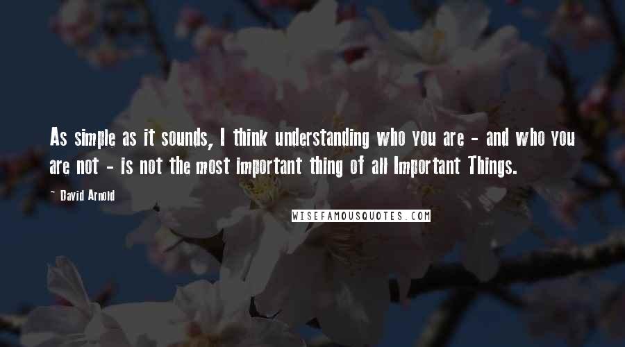 David Arnold Quotes: As simple as it sounds, I think understanding who you are - and who you are not - is not the most important thing of all Important Things.