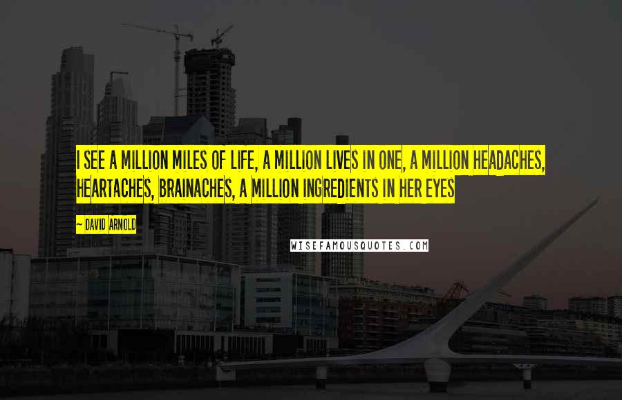 David Arnold Quotes: I see a million miles of life, a million lives in one, a million headaches, heartaches, brainaches, a million ingredients in her eyes