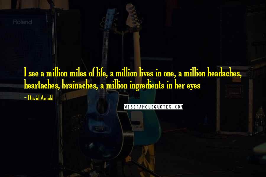 David Arnold Quotes: I see a million miles of life, a million lives in one, a million headaches, heartaches, brainaches, a million ingredients in her eyes