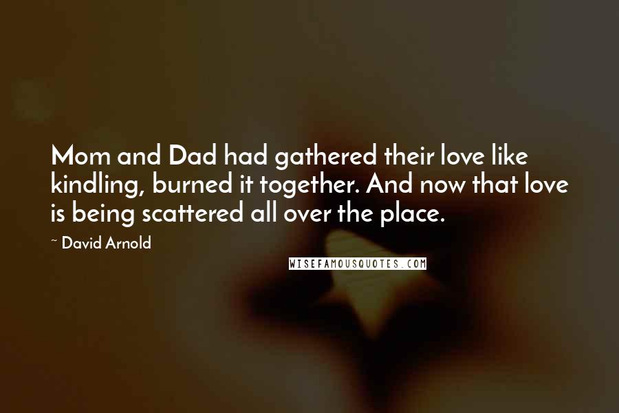 David Arnold Quotes: Mom and Dad had gathered their love like kindling, burned it together. And now that love is being scattered all over the place.