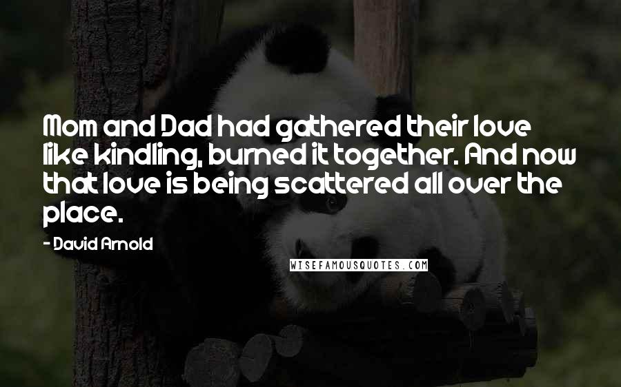 David Arnold Quotes: Mom and Dad had gathered their love like kindling, burned it together. And now that love is being scattered all over the place.