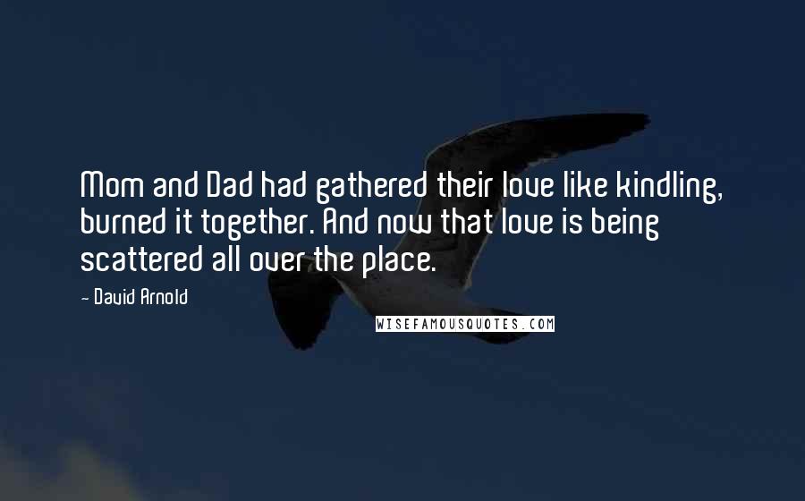 David Arnold Quotes: Mom and Dad had gathered their love like kindling, burned it together. And now that love is being scattered all over the place.