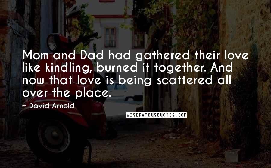 David Arnold Quotes: Mom and Dad had gathered their love like kindling, burned it together. And now that love is being scattered all over the place.