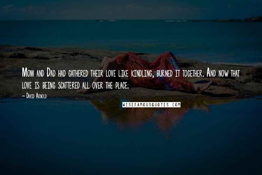 David Arnold Quotes: Mom and Dad had gathered their love like kindling, burned it together. And now that love is being scattered all over the place.