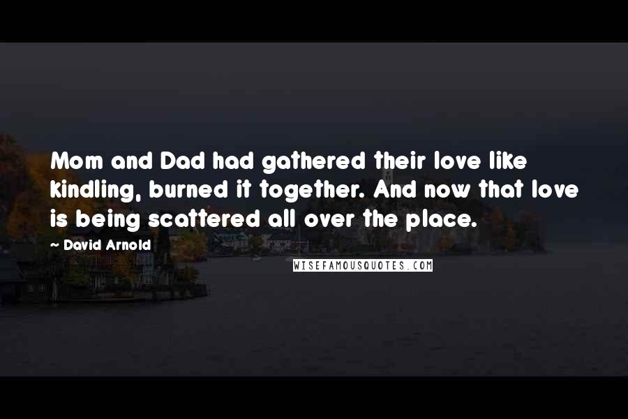 David Arnold Quotes: Mom and Dad had gathered their love like kindling, burned it together. And now that love is being scattered all over the place.