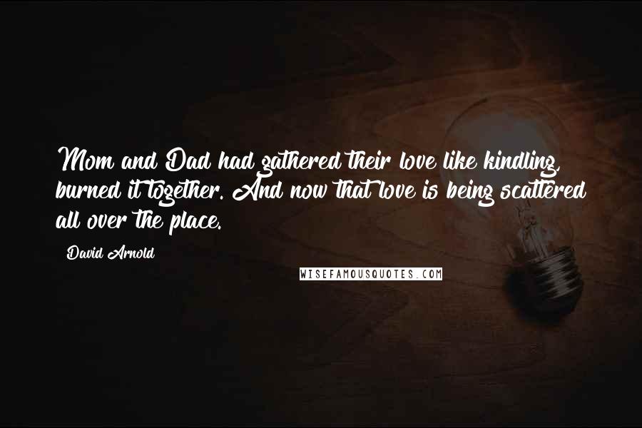 David Arnold Quotes: Mom and Dad had gathered their love like kindling, burned it together. And now that love is being scattered all over the place.