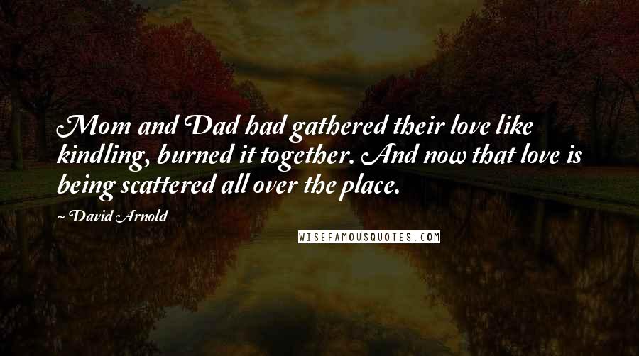 David Arnold Quotes: Mom and Dad had gathered their love like kindling, burned it together. And now that love is being scattered all over the place.