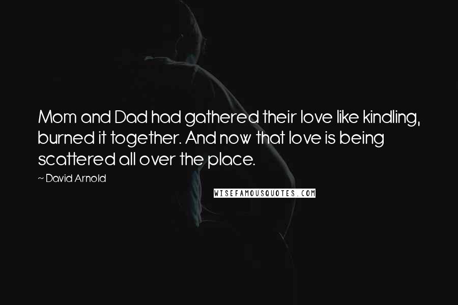 David Arnold Quotes: Mom and Dad had gathered their love like kindling, burned it together. And now that love is being scattered all over the place.