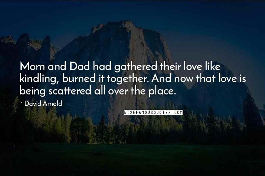 David Arnold Quotes: Mom and Dad had gathered their love like kindling, burned it together. And now that love is being scattered all over the place.