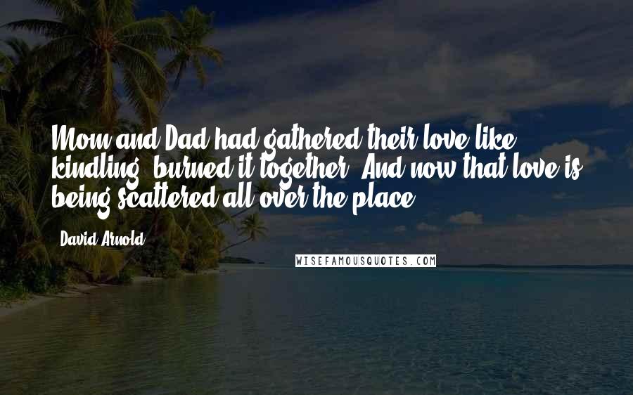 David Arnold Quotes: Mom and Dad had gathered their love like kindling, burned it together. And now that love is being scattered all over the place.