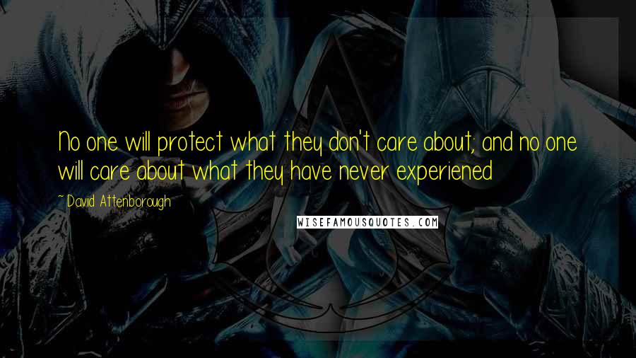 David Attenborough Quotes: No one will protect what they don't care about; and no one will care about what they have never experiened