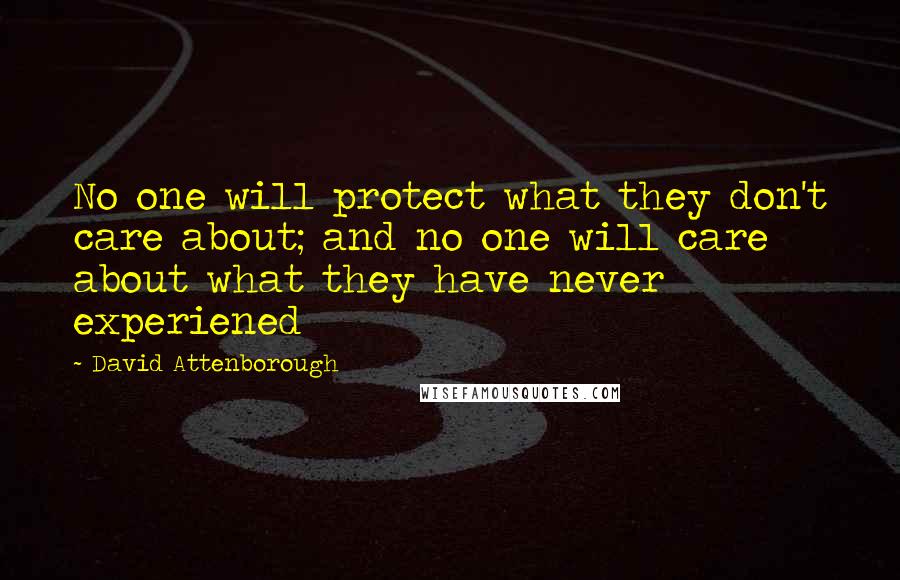 David Attenborough Quotes: No one will protect what they don't care about; and no one will care about what they have never experiened