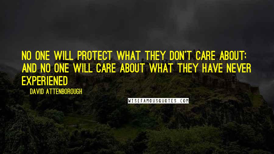 David Attenborough Quotes: No one will protect what they don't care about; and no one will care about what they have never experiened