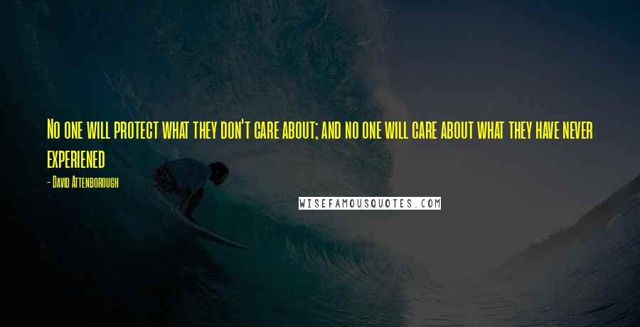 David Attenborough Quotes: No one will protect what they don't care about; and no one will care about what they have never experiened