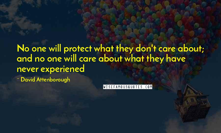 David Attenborough Quotes: No one will protect what they don't care about; and no one will care about what they have never experiened