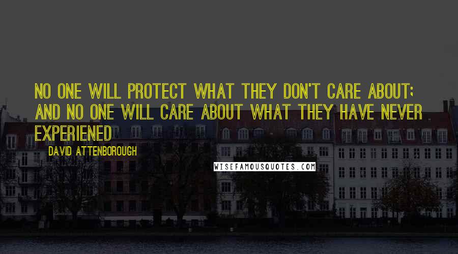 David Attenborough Quotes: No one will protect what they don't care about; and no one will care about what they have never experiened