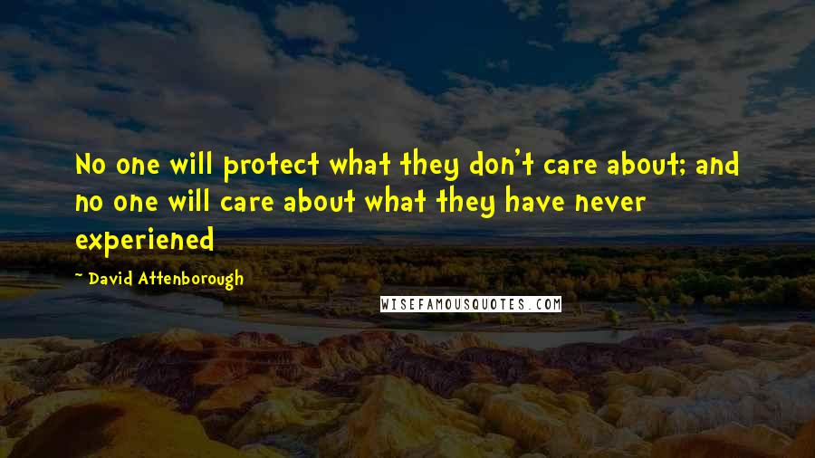 David Attenborough Quotes: No one will protect what they don't care about; and no one will care about what they have never experiened