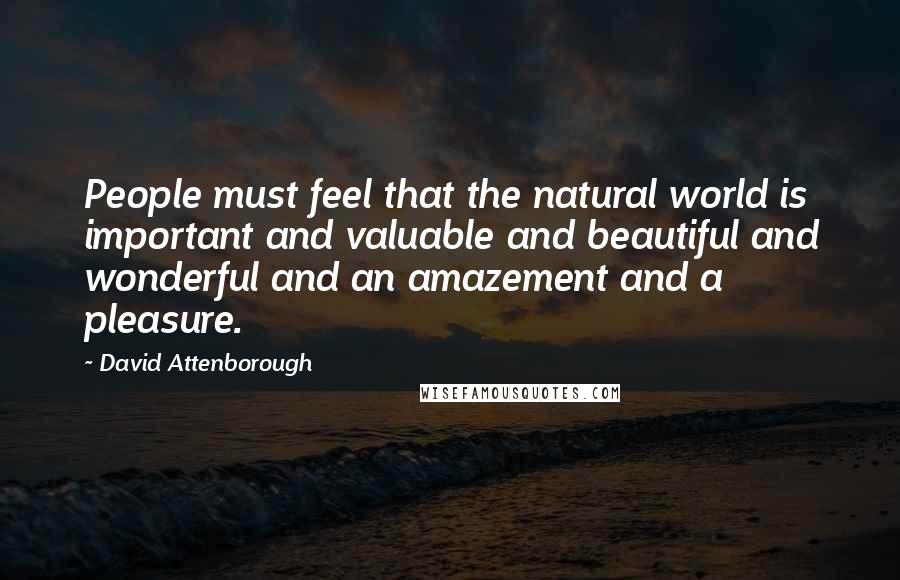 David Attenborough Quotes: People must feel that the natural world is important and valuable and beautiful and wonderful and an amazement and a pleasure.
