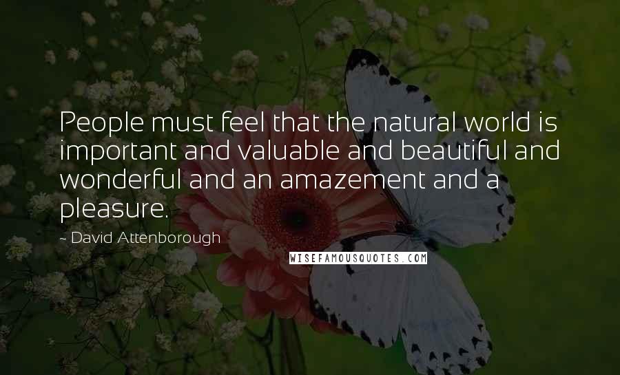 David Attenborough Quotes: People must feel that the natural world is important and valuable and beautiful and wonderful and an amazement and a pleasure.