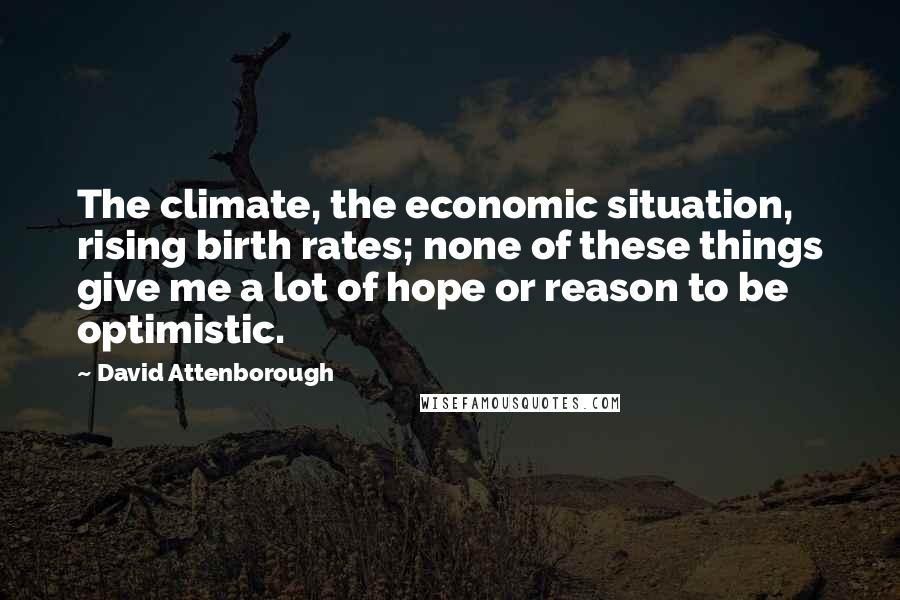 David Attenborough Quotes: The climate, the economic situation, rising birth rates; none of these things give me a lot of hope or reason to be optimistic.