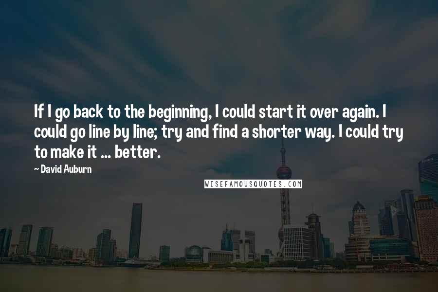 David Auburn Quotes: If I go back to the beginning, I could start it over again. I could go line by line; try and find a shorter way. I could try to make it ... better.