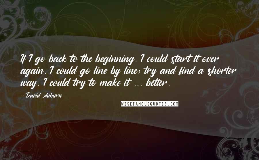 David Auburn Quotes: If I go back to the beginning, I could start it over again. I could go line by line; try and find a shorter way. I could try to make it ... better.