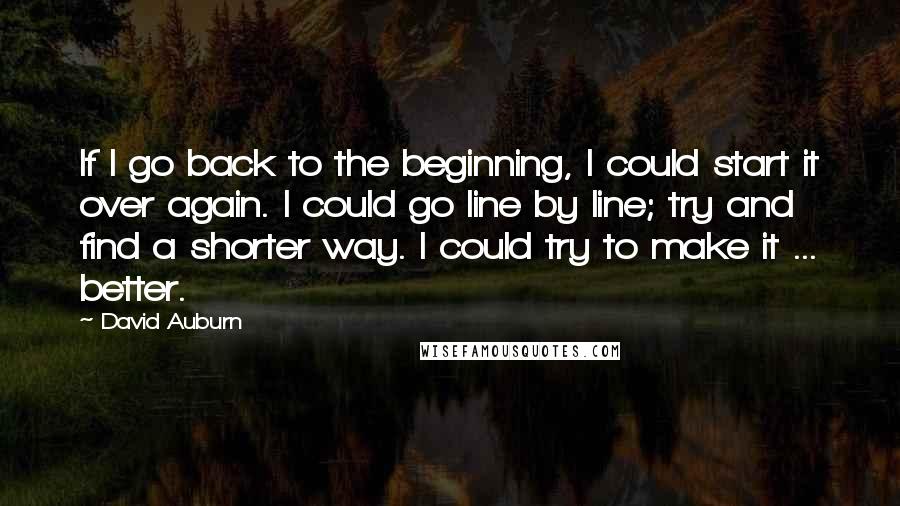 David Auburn Quotes: If I go back to the beginning, I could start it over again. I could go line by line; try and find a shorter way. I could try to make it ... better.