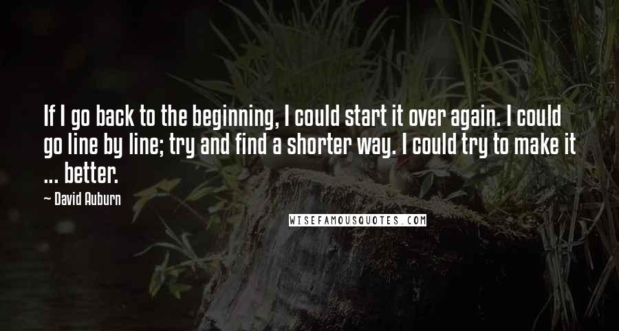 David Auburn Quotes: If I go back to the beginning, I could start it over again. I could go line by line; try and find a shorter way. I could try to make it ... better.