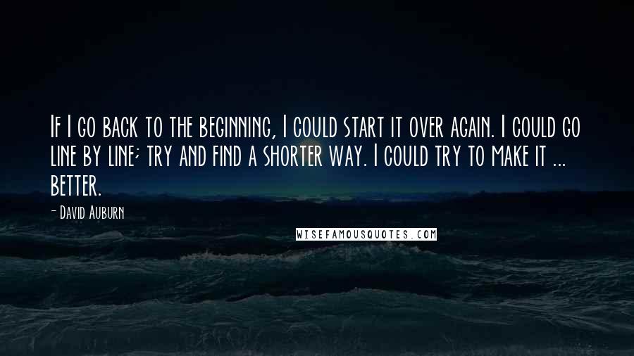 David Auburn Quotes: If I go back to the beginning, I could start it over again. I could go line by line; try and find a shorter way. I could try to make it ... better.