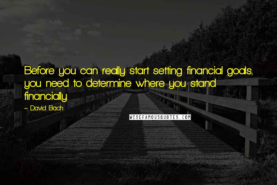 David Bach Quotes: Before you can really start setting financial goals, you need to determine where you stand financially.