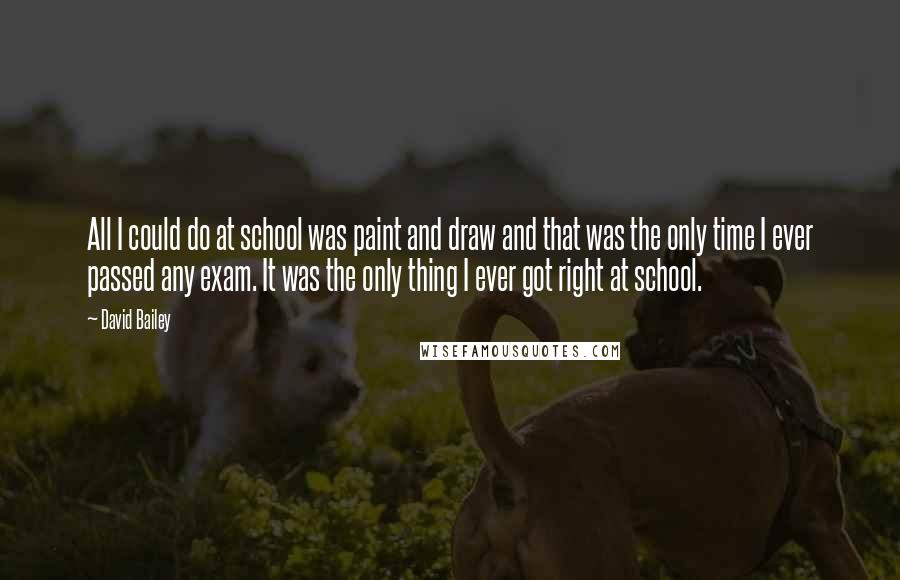 David Bailey Quotes: All I could do at school was paint and draw and that was the only time I ever passed any exam. It was the only thing I ever got right at school.