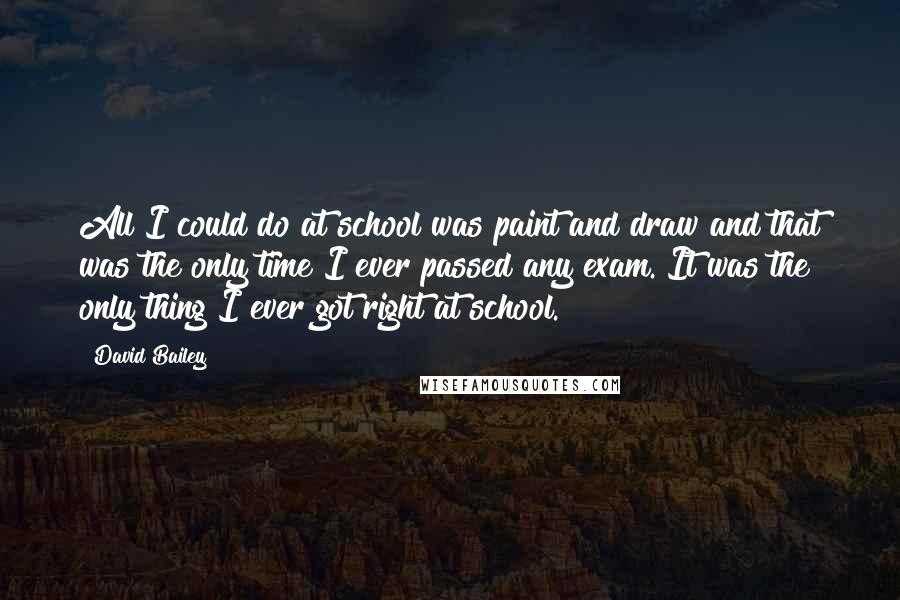 David Bailey Quotes: All I could do at school was paint and draw and that was the only time I ever passed any exam. It was the only thing I ever got right at school.