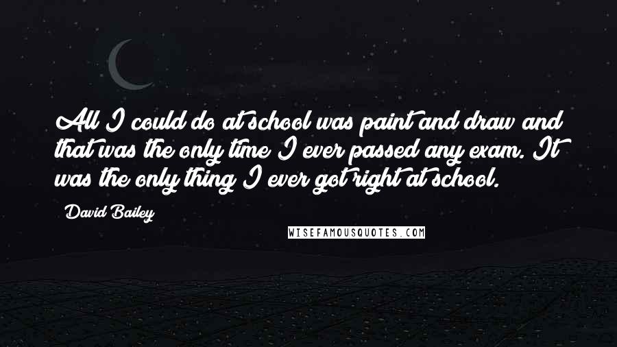 David Bailey Quotes: All I could do at school was paint and draw and that was the only time I ever passed any exam. It was the only thing I ever got right at school.