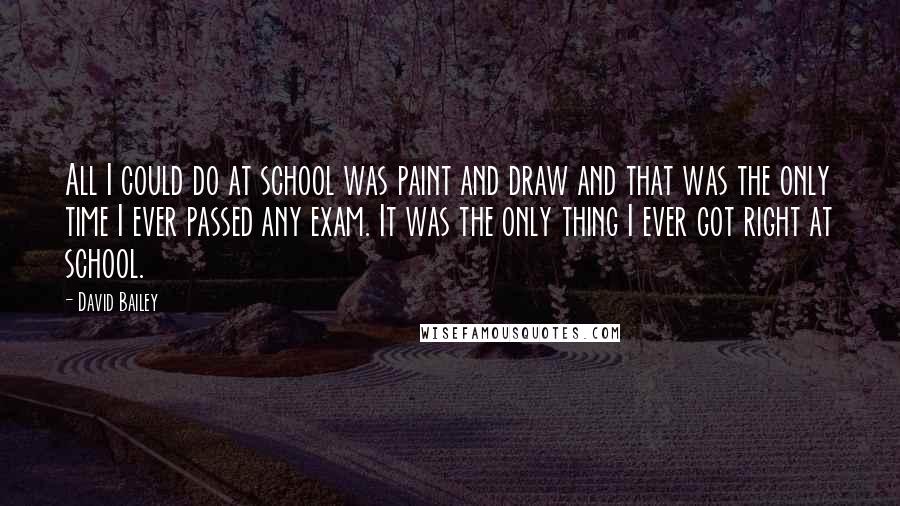 David Bailey Quotes: All I could do at school was paint and draw and that was the only time I ever passed any exam. It was the only thing I ever got right at school.