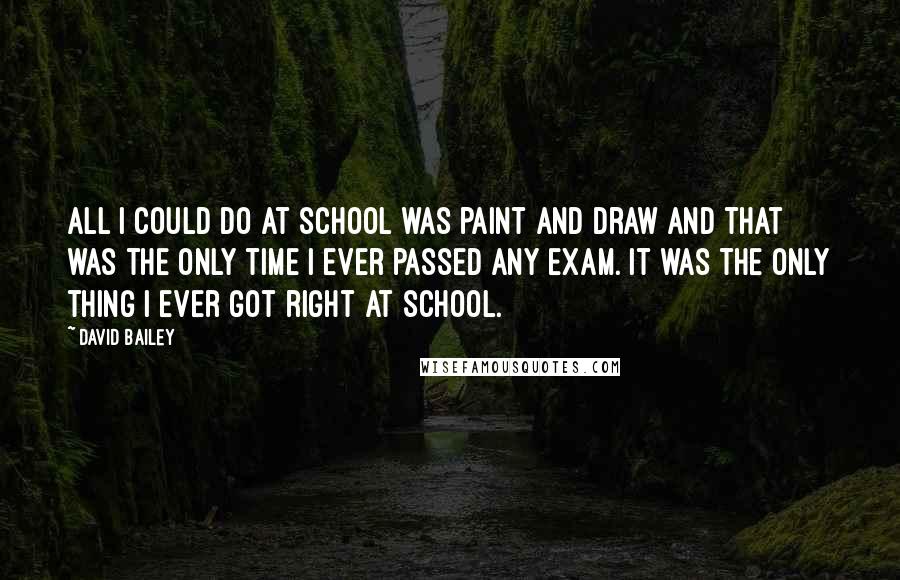 David Bailey Quotes: All I could do at school was paint and draw and that was the only time I ever passed any exam. It was the only thing I ever got right at school.