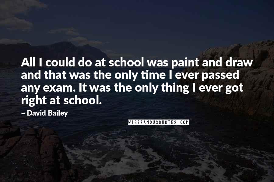 David Bailey Quotes: All I could do at school was paint and draw and that was the only time I ever passed any exam. It was the only thing I ever got right at school.