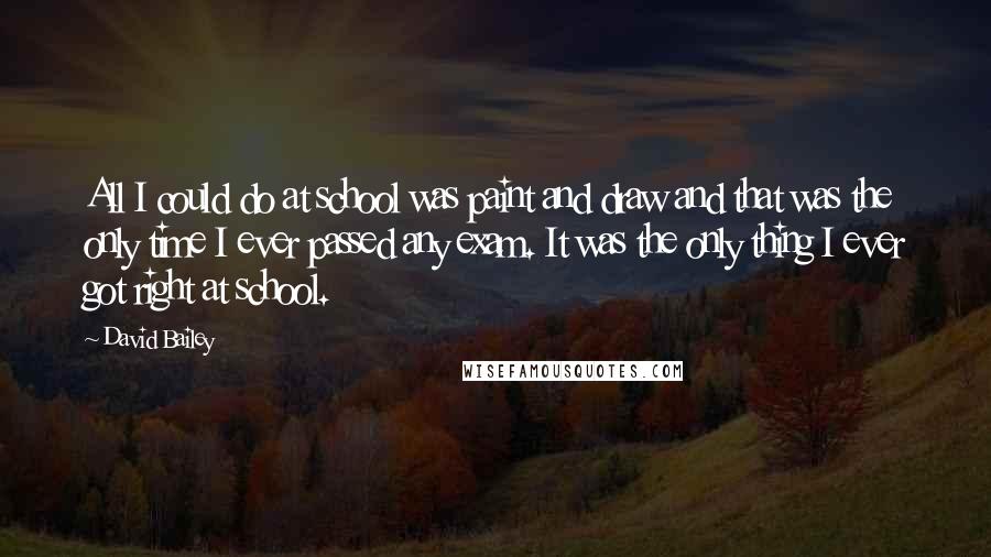 David Bailey Quotes: All I could do at school was paint and draw and that was the only time I ever passed any exam. It was the only thing I ever got right at school.