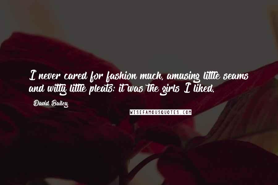 David Bailey Quotes: I never cared for fashion much, amusing little seams and witty little pleats: it was the girls I liked.