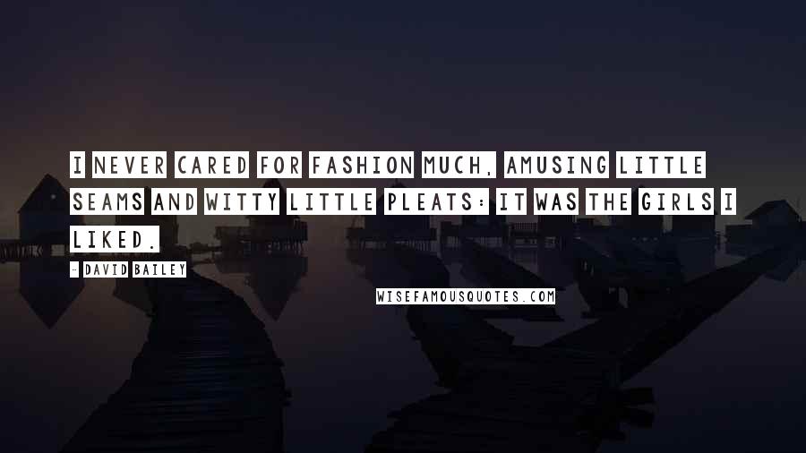 David Bailey Quotes: I never cared for fashion much, amusing little seams and witty little pleats: it was the girls I liked.