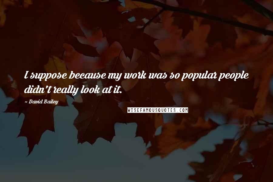 David Bailey Quotes: I suppose because my work was so popular people didn't really look at it.