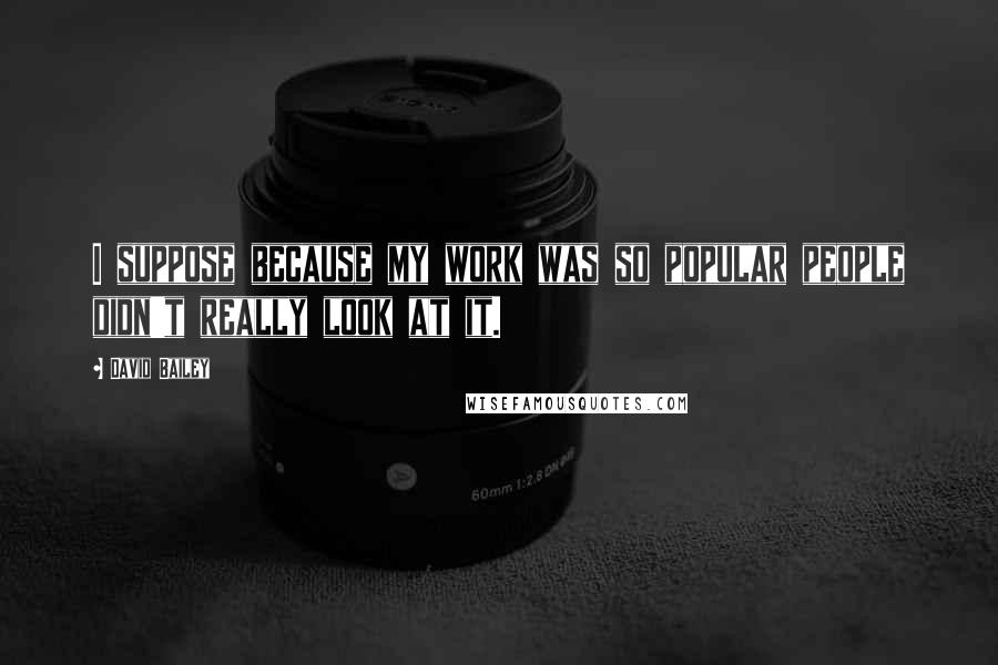 David Bailey Quotes: I suppose because my work was so popular people didn't really look at it.