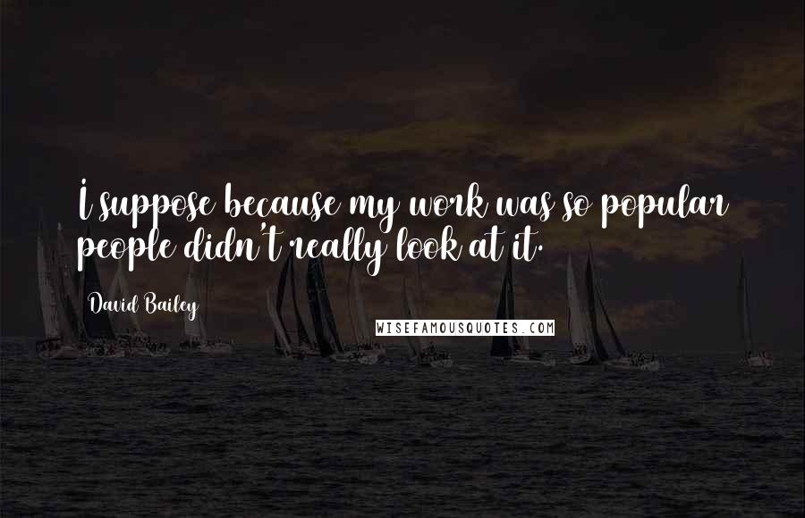 David Bailey Quotes: I suppose because my work was so popular people didn't really look at it.