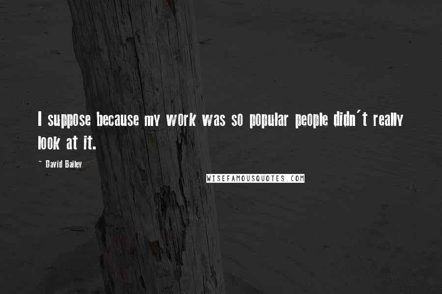 David Bailey Quotes: I suppose because my work was so popular people didn't really look at it.